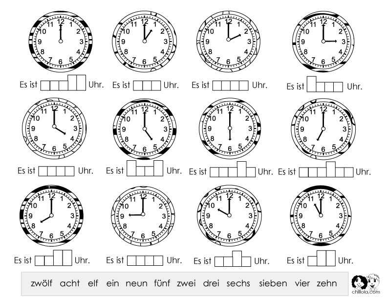 time woksheet german