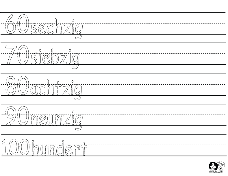 number worksheets german