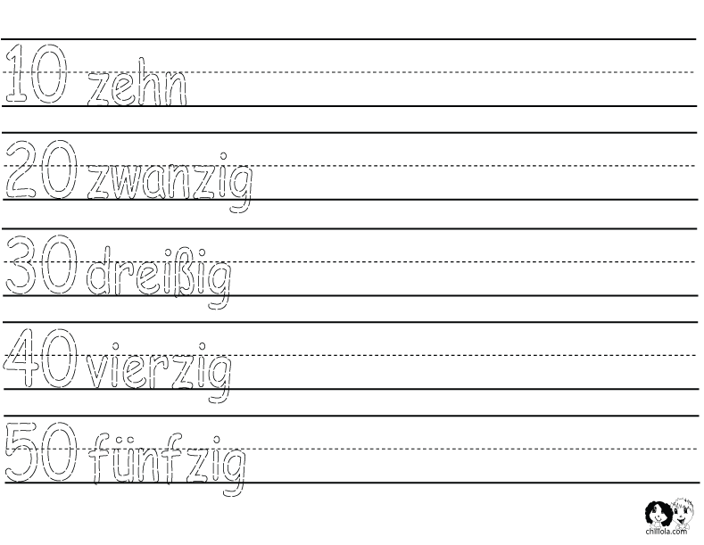 number worksheets german