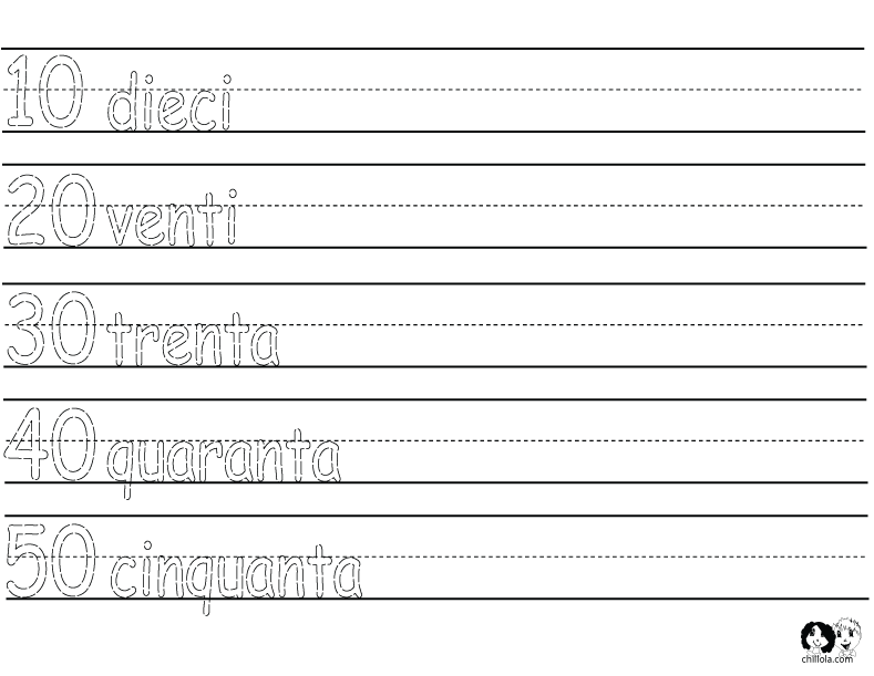 numbers worksheets italian