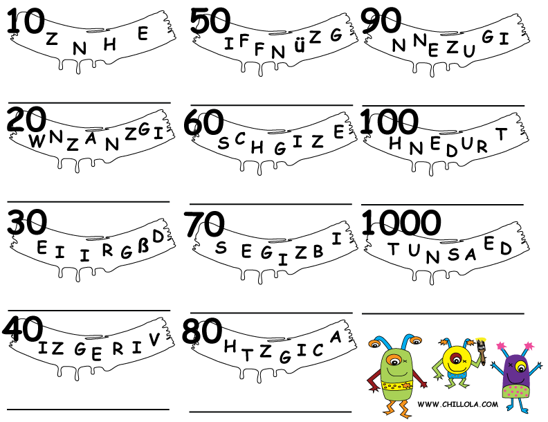 number worksheets german