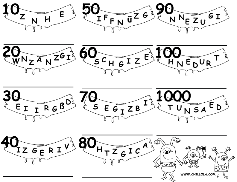 number worksheets german