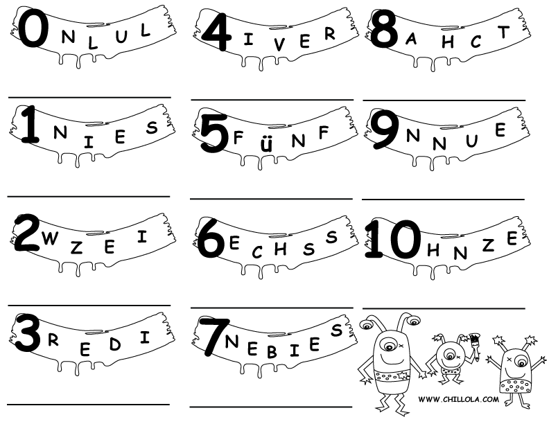 number worksheets german