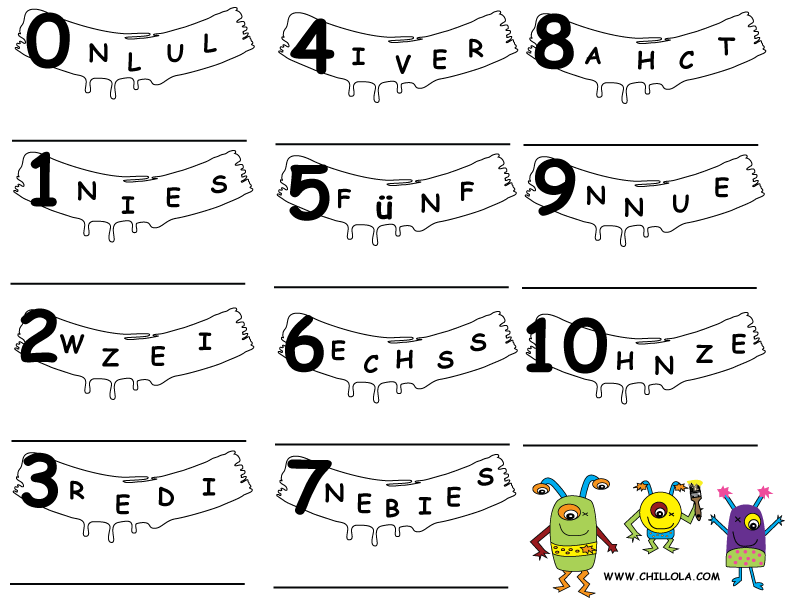 number worksheets german