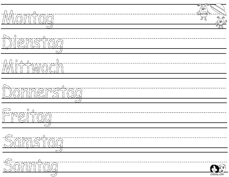 worksheets german days of the week