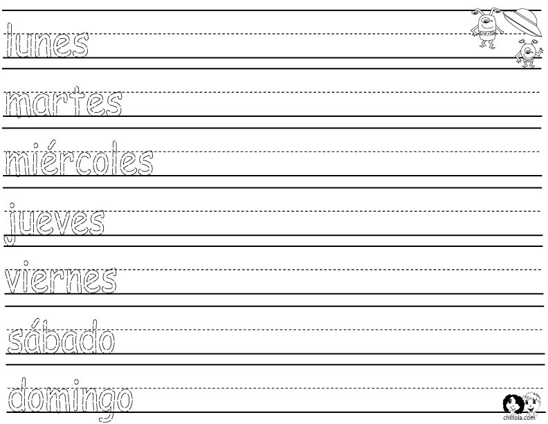 worksheets weekdays spanish